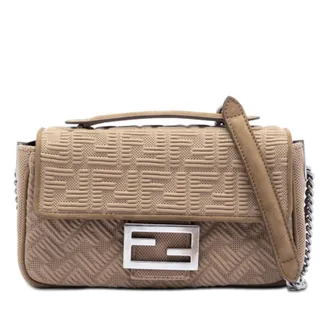 Fendi Pre-owned Fendi Zucca Embossed Technical Fabric Chain Midi Baguette Ladies JHB49POC9I0LB4P2