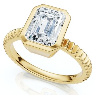 Pompeii3 Certified 2 - 6Ct Solitaire Emerald Diamond Bezel Engagement Ring Gold Lab Grown
