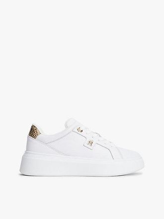 Tommy Hilfiger Zapatillas de piel con plataforma y tac&oacute;n efecto serpiente
