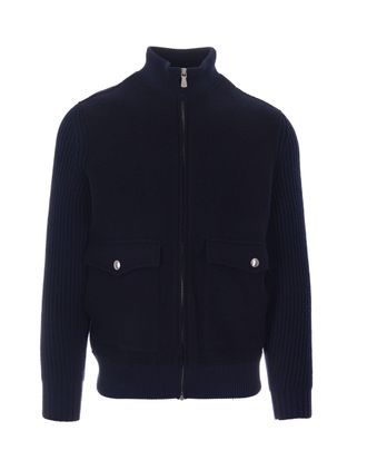 Eleventy Wool Full-Zip Jacket with High Collar and Flap Pockets