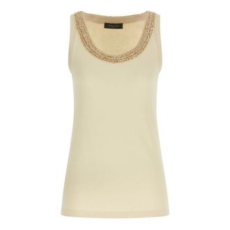 Fabiana Filippi Sleeveless Tops, female, Beige, M, Sequin-Embellished Jersey Round-Neck Top