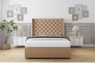 Comfort Beds Selena Dumfries Divan Set No Drawers-54 Wingback in Light Brown | Size: Super King