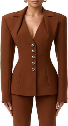 Naked Wardrobe Ponte Blazer in Dark Mocha at Nordstrom, Size X-Large
