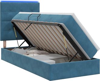 vidaXL Cama De Almacenamiento Led Con Colch&oacute;n Azul Oscuro 100 X 200 Cm Vidaxl