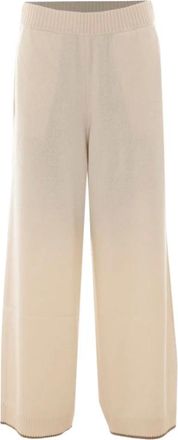 Brunello Cucinelli Gebreide broek met geribbelde taille - Dames - Broeken - Beige - Maat: M Kasjmier