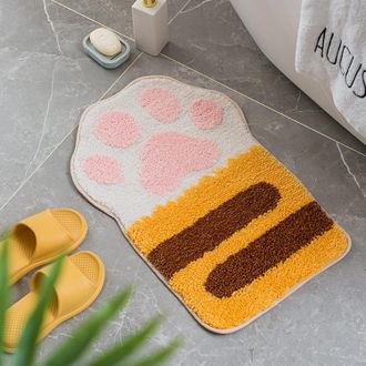 OEM Alfombra Antideslizante Con Forma De Pata De Gato, Linda Y Adorable, Para El Dormitorio, Ba&ntilde;o, Aseo Y Entrada - Letra - Gran Pata De Gato Naranja