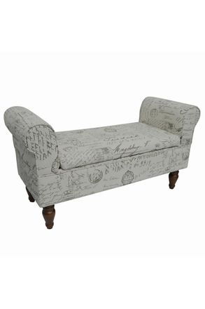 Watson's Storage Ottoman Bench Padded Seat With Retro French Print And Wood Legs - Cream Brown