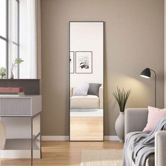 OEM Espejo De Pared/sostenido - 140x40cm - Aluminio Negro - Vidrio Templado - Dise&ntilde;o Contempor&aacute;neo