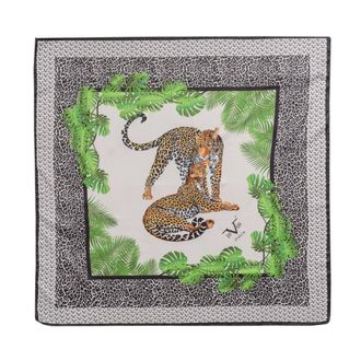 19V69 Scarves, female, Multicolor, Size: ONE SIZE Leopard Tropical Leaves Silk Scarf