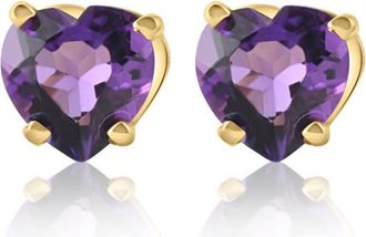 Pompeii3 1ct Heart Shape Amethyst Studs Earrings in 14K, Yellow, Rose, or White Gold