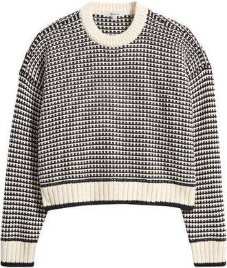 Madewell Textured Stitch Cotton Crewneck Sweater in Ivory/black at Nordstrom, Size Xx-Large