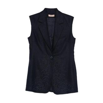 Twinset Geborduurd Mouwloos Vest - Dames - Jassen - Blauw - Maat: M Katoen
