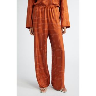 Toteme Monogram Embroidered Silk Pants in Terracotta at Nordstrom, Size 4 Us