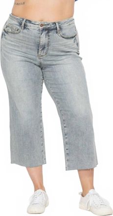 Judy Blue Mid Rise Tummy Control Cropped Wide Jeans - Plus In Denim
