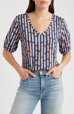 Nic+Zoe Reef Stripe Cotton & Modal Top in Indigo Multi at Nordstrom, Size Xx-Large