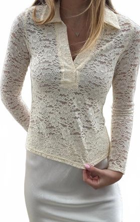 Red Haute Dahlia Deep V Collar Lace Top In Cream