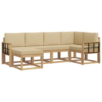 vidaXL Conjunto De Sof&aacute;s De Exterior Con Coj&iacute;n 6 Pcs Y Beige Poli&eacute;ster Vidaxl