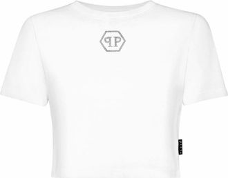 Philipp Plein T-shirt Ronde Hals SS Crystal Hexagon - Dames - T-shirts - Wit - XL - Katoen - Tops