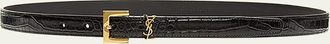 Saint Laurent YSL Croc-Embossed Skinny Belt