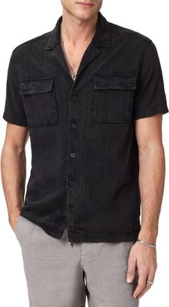 John Varvatos Amadora Organic Cotton Button-Up Camp Shirt in Black at Nordstrom, Size Xx-Large