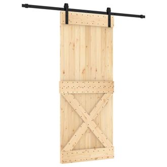 Berkfield Home Sliding Door with Hardware Set 85x210 cm Solid Wood Pine in Tan