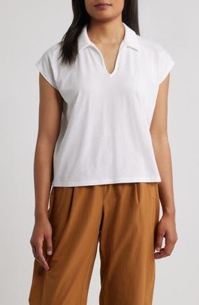 Eileen Fisher Boxy Johnny Collar Jersey Top in White at Nordstrom Rack, Size Small