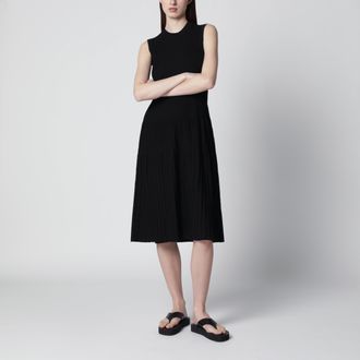 Max Mara Midi fit-and-flare ribbed viscose cr&ecirc;pe dress in black