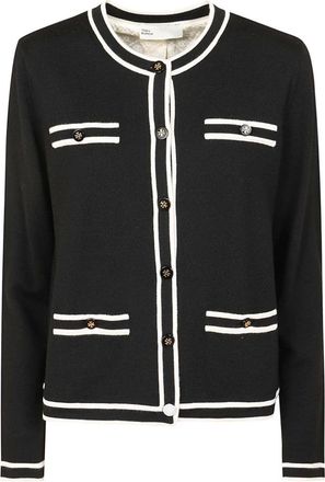Tory Burch Cream Lana Cardigan - Dames - Vesten - Zwart - S - Wol - Truien & Vesten