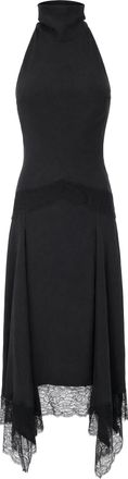 Andamane Black Halter Neckline Lace Insert Cupro Maxi Dress