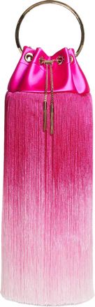 Jimmy Choo London Bon Bon Small Fringed Satin Bucket Bag In Fuchsia