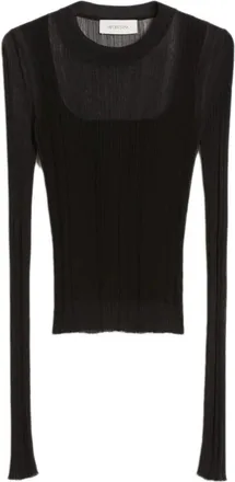 Sportmax Tops, Dames, Zwart, M, Polyester, Trompe loeil Viscose Trui