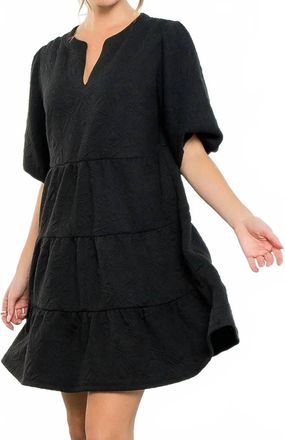 THML Clothing Puff Sleeve Textured Dress In Black