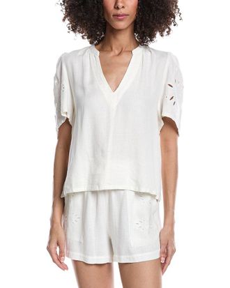 Splendid Cayden Embroidered Flutter Linen-Blend Top