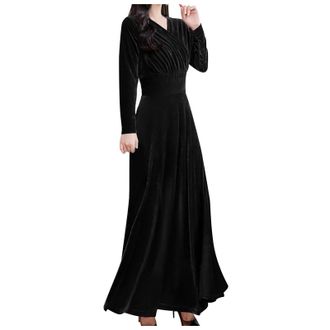 Generic Vintage Womens Long Sleeve Dress - Long Dress - Velvet Chic and Elegant Sexy High Waist Casual Soft Temperament Slim Fit Warm Autumn Winter Dress for 