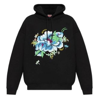 Kenzo Peonies Embroidered Oversized Cotton Hoodie, Size Medium