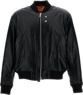 Sunflower Black Leather Quilted Flight Bomber Jacket