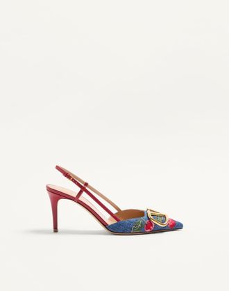 Valentino Garavani D&eacute;collet&eacute; Slingback VLogo Signature In Denim Con Ricamo Cherryfic 80Mm Donna DENIM/MULTICOLOR 36.5