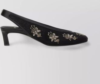 Fendi embroidered kitten heel slingback pumps