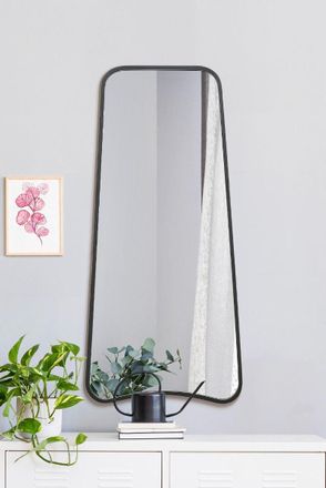 MirrorOutlet Black Metal Trapezoid Shape Framed Wall Mirror (122CM X 58CM) | Size: 1 Pack