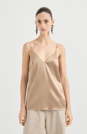 Brunello Cucinelli Stretch silk satin camisole in Beige at Nordstrom, Size 3X-Large Eu