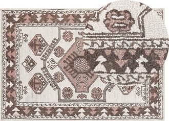 Beliani Beliani - Alfombra De Lana Blanco Marr&oacute;n Rosa 140 X 200 Cm Oriental Hecho A Mano Tomarza