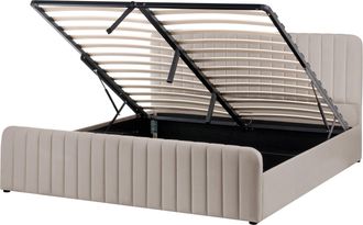 Beliani Cama Con Almacenaje Elevable De Tela Acolchado Patas Metal 180 X 200 Cm Gris Pardo Lunan