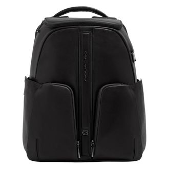 Piquadro Victor Leren 14 Laptop Rugzak met Draadloos Opladen - Heren - Tassen - Zwart - Maat: ONE Size Leer
