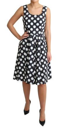 Dolce & Gabbana Womens Black Polka Dotted Cotton A-Line Dress Blue