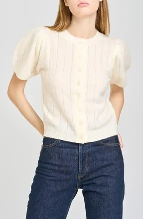Wayf Bridget Puff Sleeve Cardigan in Ivory at Nordstrom, Size X-Large