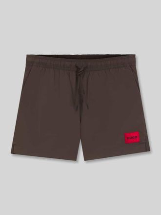 HUGO BOSS Badeshorts mit Label-Patch Modell DOMINICA in Dunkelbraun, Gr&ouml;&szlig;e XXL