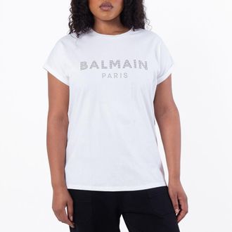 Balmain Strass Logo Cotton T-Shirt, Size X-Large