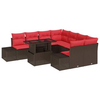 vidaXL Conjunto De Sof&aacute; De Jard&iacute;n 9 Uds. Marr&oacute;n Rat&aacute;n Sint&eacute;tico Vidaxl