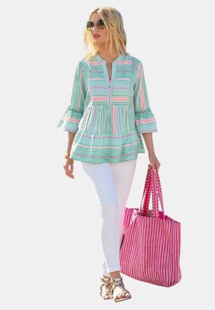 Joe Browns Bell Sleeve Tunic in Aqua Boho Stripes at Nordstrom, Size 18