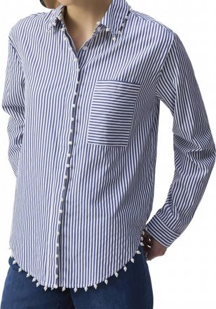 Joseph Ribkoff Stripe Button-Down Blouse In Midnight Blue/white